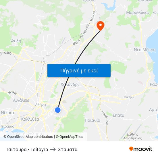 Τσιτουρα - Tsitoyra to Σταμάτα map
