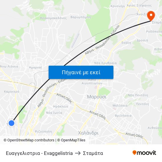 Ευαγγελιστρια - Evaggelistria to Σταμάτα map