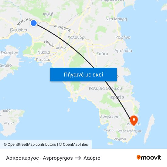 Ασπρόπυργος - Aspropyrgos to Λαύριο map