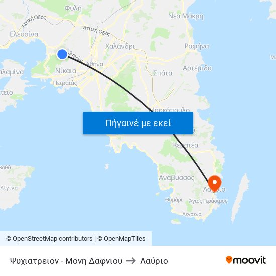 Ψυχιατρειον - Μονη Δαφνιου to Λαύριο map