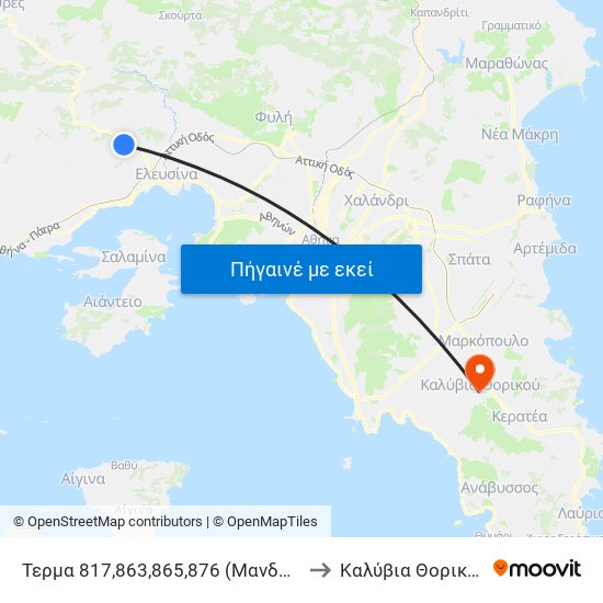 Τερμα 817,863,865,876 (Μανδρα) to Καλύβια Θορικού map