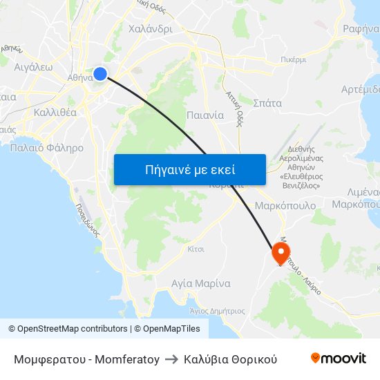 Μομφερατου - Momferatoy to Καλύβια Θορικού map