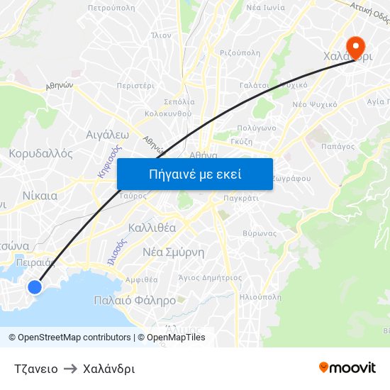 Τζανειο to Χαλάνδρι map