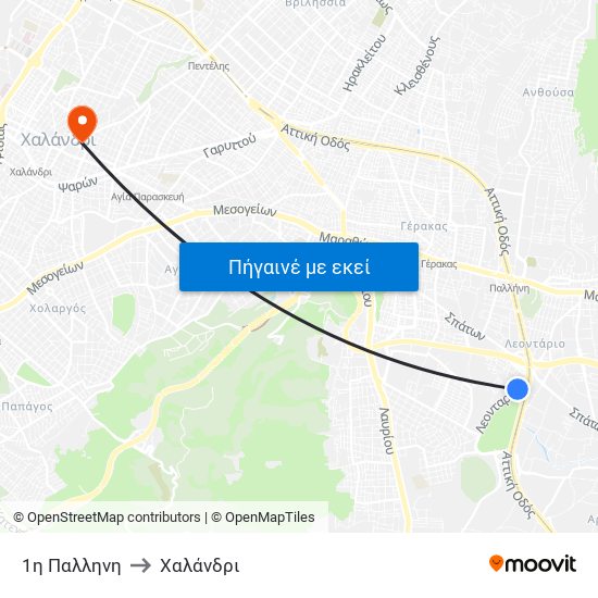 1η Παλληνη to Χαλάνδρι map