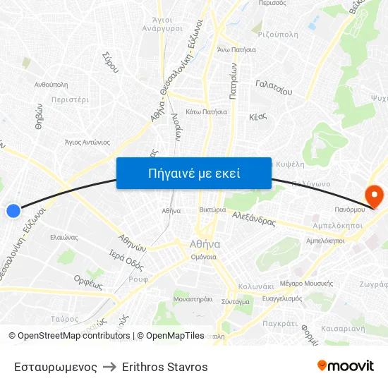 Εσταυρωμενος to Erithros Stavros map