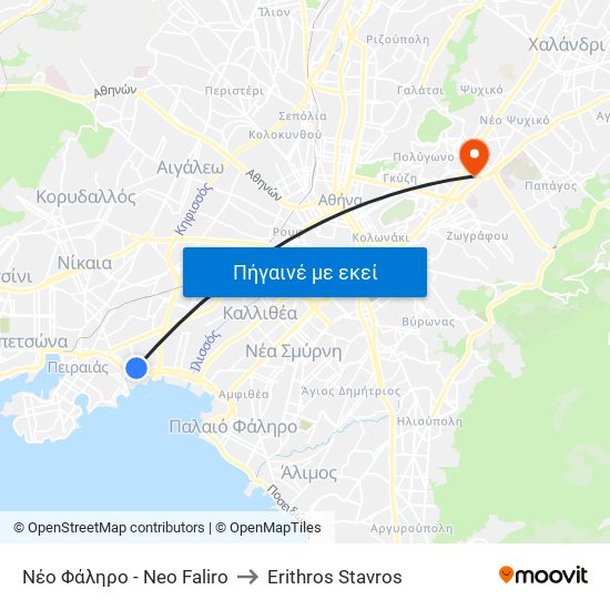 Νέο Φάληρο - Neo Faliro to Erithros Stavros map