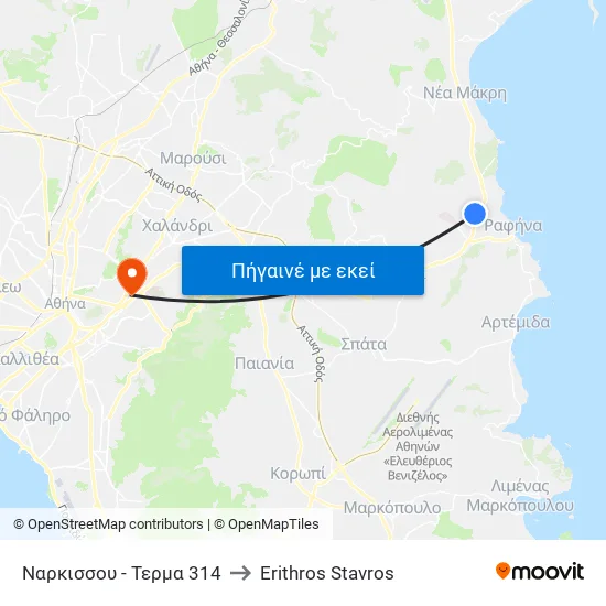 Ναρκισσου - Τερμα 314 to Erithros Stavros map