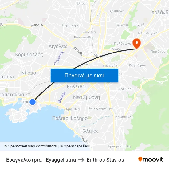 Ευαγγελιστρια - Eyaggelistria to Erithros Stavros map