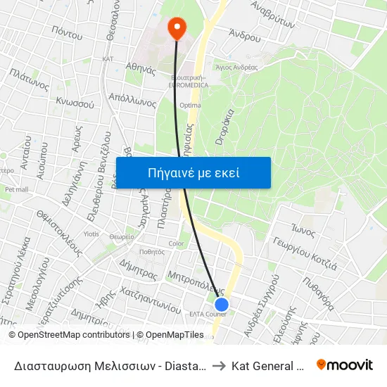 Διασταυρωση Μελισσιων - Diastayrosi Melission to Kat General Hospital map