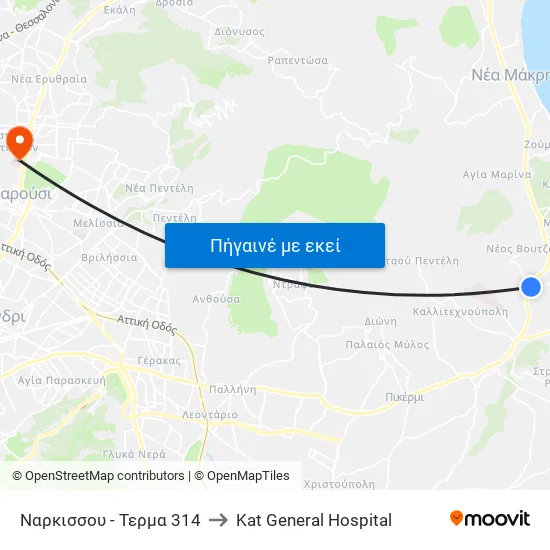Ναρκισσου - Τερμα 314 to Kat General Hospital map