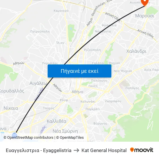 Ευαγγελιστρια - Eyaggelistria to Kat General Hospital map