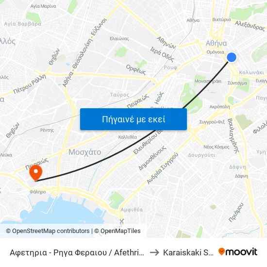 Αφετηρια - Ρηγα Φεραιου / Afethria - Rhga Feraioy to Karaiskaki Stadium map