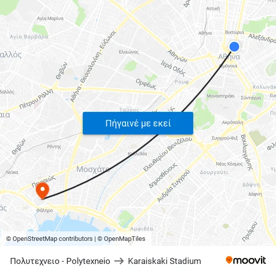 Πολυτεχνειο - Polytexneio to Karaiskaki Stadium map