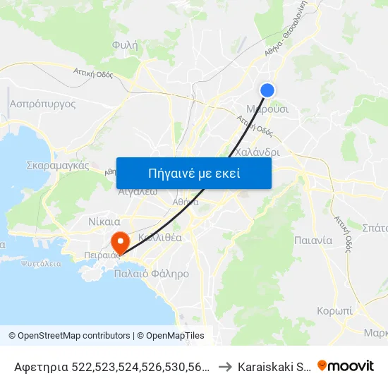 Αφετηρια 522,523,524,526,530,560 (Στ. Κηφισιασ) to Karaiskaki Stadium map
