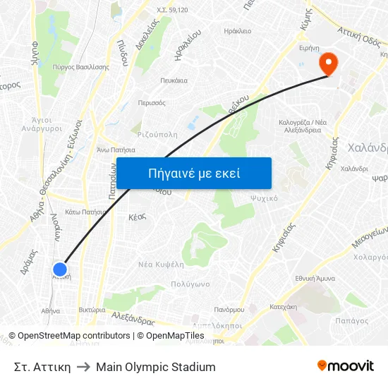 Στ. Αττικη to Main Olympic Stadium map