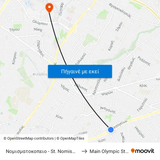 Νομισματοκοπειο - St. Nomismatokopeio to Main Olympic Stadium map