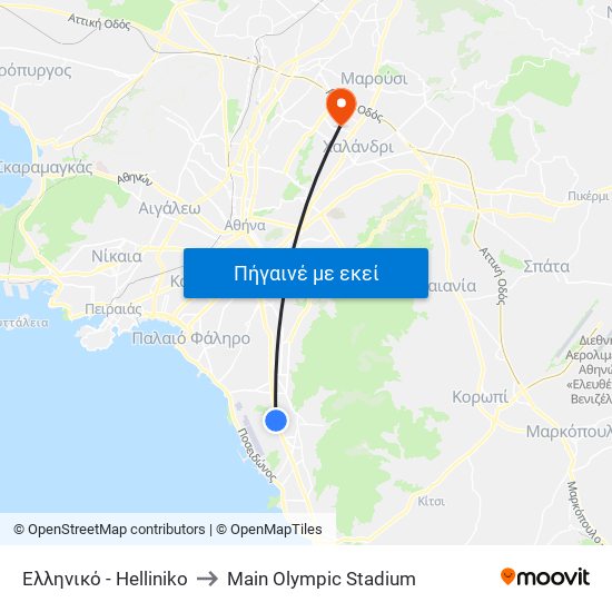 Ελληνικό - Helliniko to Main Olympic Stadium map