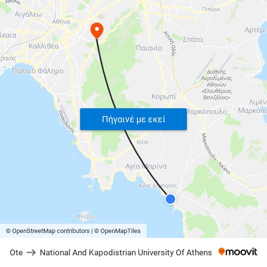 Ote to National And Kapodistrian University Of Athens map