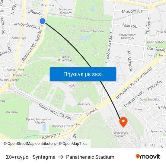 Σύνταγμα - Syntagma to Panathenaic Stadium map
