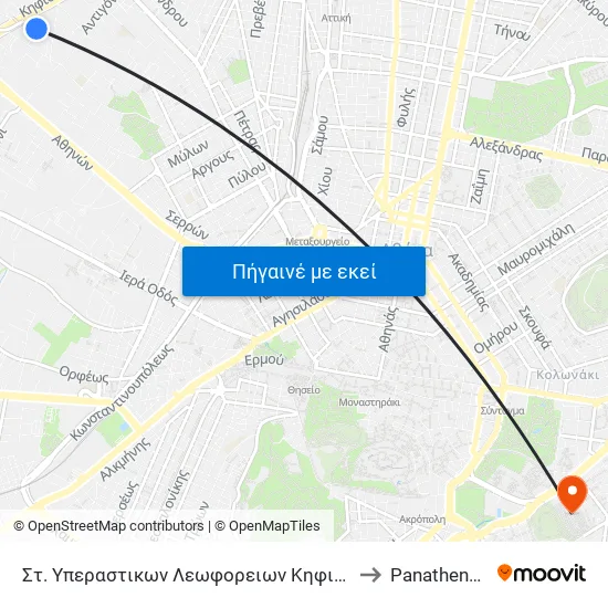 Στ. Υπεραστικων Λεωφορειων Κηφισου - Kifisos Intercity Bus Station to Panathenaic Stadium map