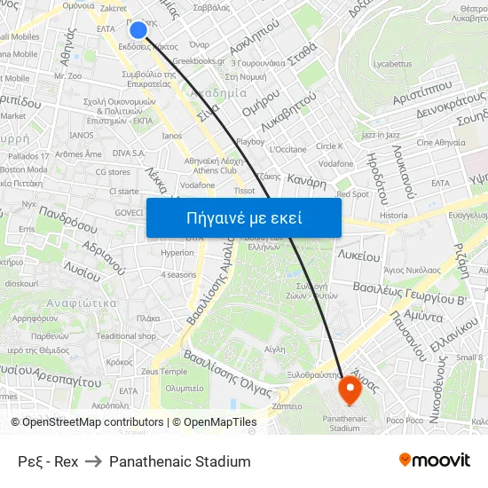 Ρεξ - Rex to Panathenaic Stadium map