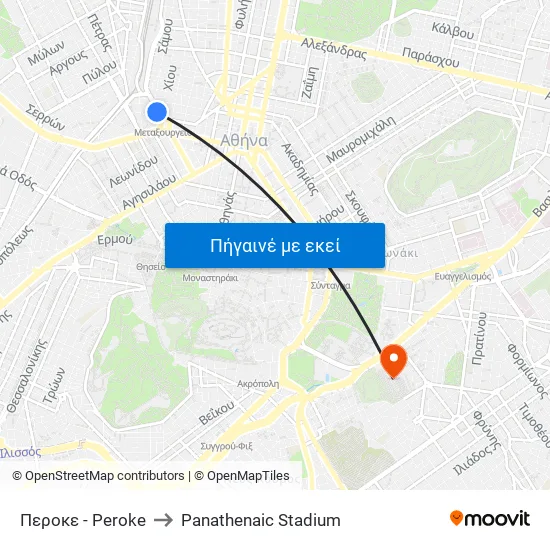 Περοκε - Peroke to Panathenaic Stadium map