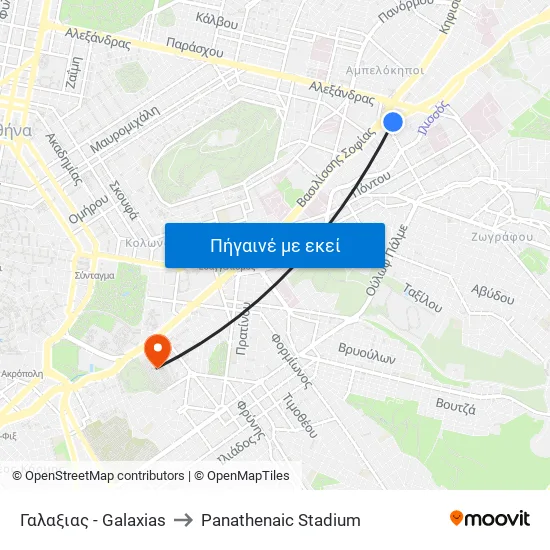 Γαλαξιας - Galaxias to Panathenaic Stadium map