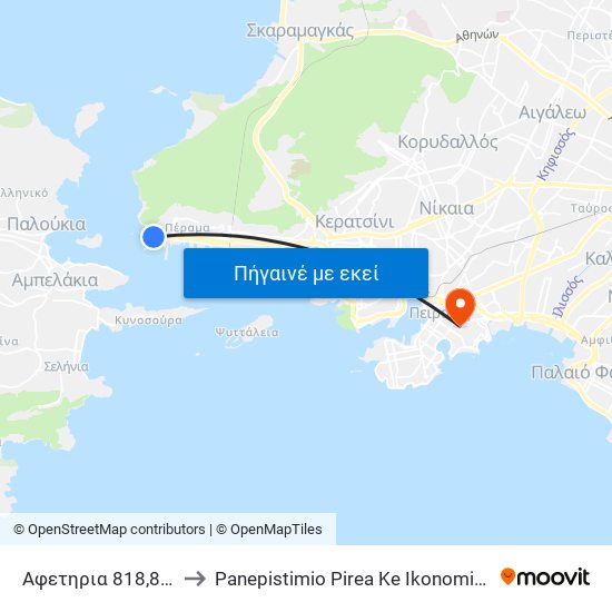 Αφετηρια 818,819 (Περαμα) to Panepistimio Pirea Ke Ikonomiko Panepistimio Pirea map