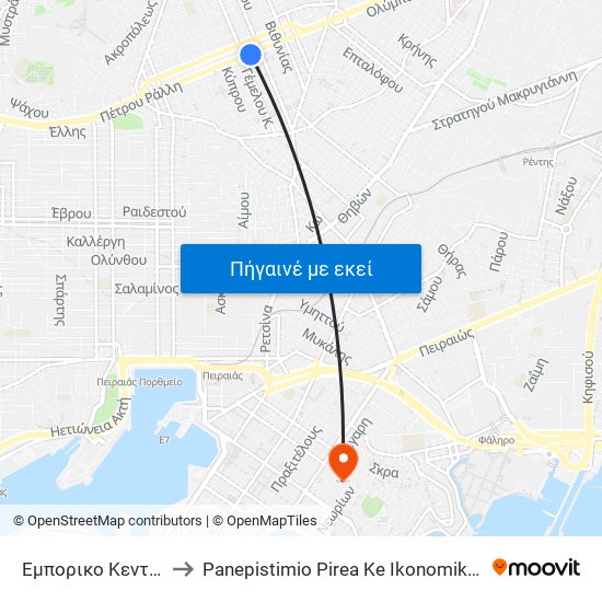 Εμπορικο Κεντρο Νικαιας to Panepistimio Pirea Ke Ikonomiko Panepistimio Pirea map