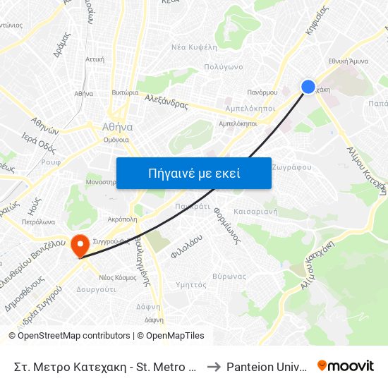 Στ. Μετρο Κατεχακη - St. Metro Katexakh to Panteion University map