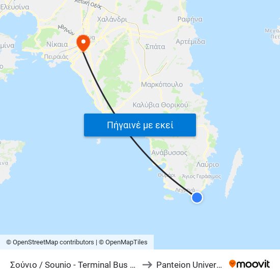 Σούνιο / Sounio - Terminal Bus Stop to Panteion University map
