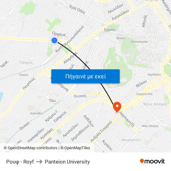 Ρουφ - Royf to Panteion University map