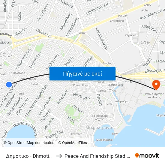 Δημοτικο - Dhmotiko to Peace And Friendship Stadium map