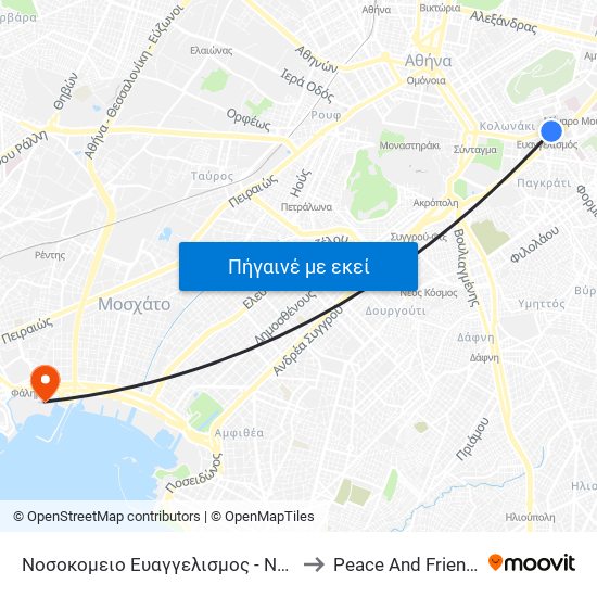 Νοσοκομειο Ευαγγελισμος - Nosokomeio Eyaggelismos to Peace And Friendship Stadium map