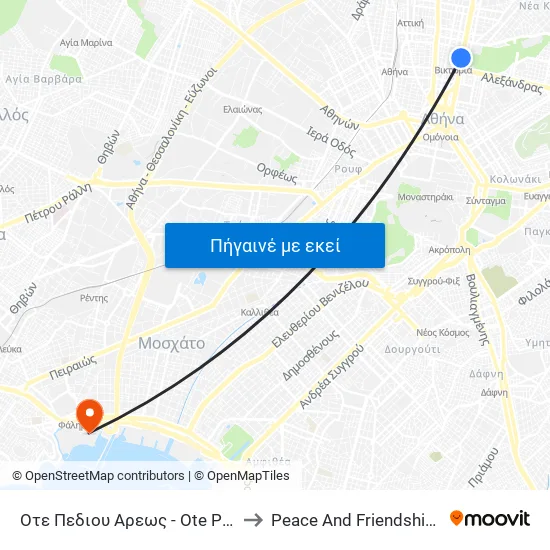 Οτε Πεδιου Αρεως - Ote Pedioy Areos to Peace And Friendship Stadium map