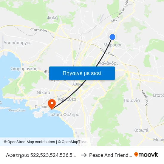 Αφετηρια 522,523,524,526,530,560 (Στ. Κηφισιασ) to Peace And Friendship Stadium map