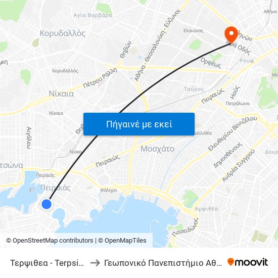 Τερψιθεα - Terpsithea to Γεωπονικό Πανεπιστήμιο Αθηνών map