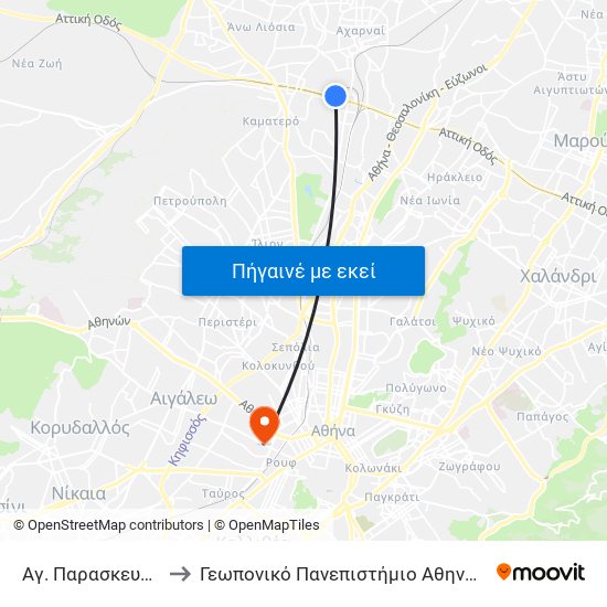 Αγ. Παρασκευης to Γεωπονικό Πανεπιστήμιο Αθηνών map