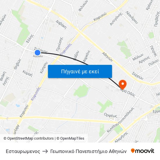 Εσταυρωμενος to Γεωπονικό Πανεπιστήμιο Αθηνών map