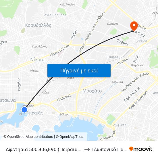 Αφετηρια 500,906,Ε90,400 (Πειραιας Πλ. Καραϊσκακη) - Peiraias Pl. Karaiskaki to Γεωπονικό Πανεπιστήμιο Αθηνών map