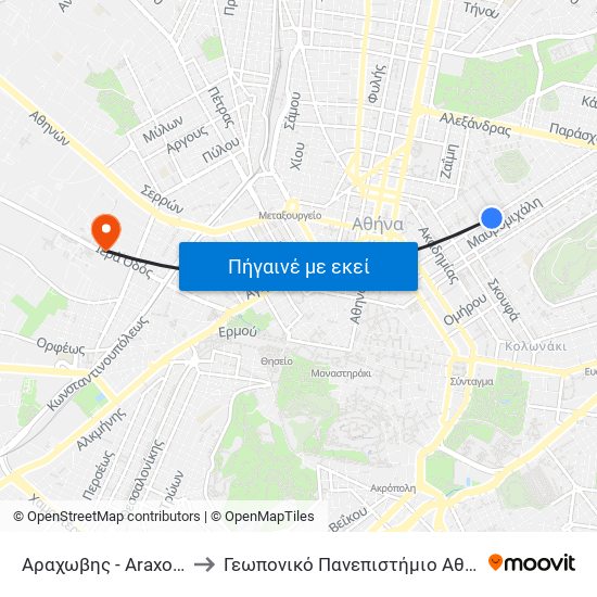 Αραχωβης - Araxobhs to Γεωπονικό Πανεπιστήμιο Αθηνών map