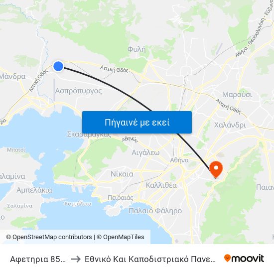 Αφετηρια 855 (Ψαρι) to Εθνικό Και Καποδιστριακό Πανεπιστήμιο Αθηνών map