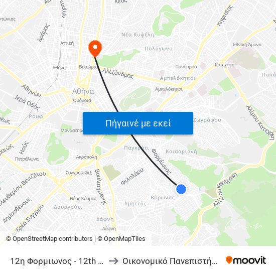 12η Φορμιωνος - 12th Formionos to Οικονομικό Πανεπιστήμιο Αθηνών map