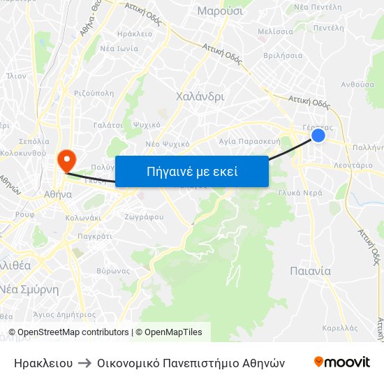 Ηρακλειου to Οικονομικό Πανεπιστήμιο Αθηνών map