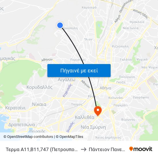 Τερμα Α11,Β11,747 (Πετρουπολη) - Petroupoli to Πάντειον Πανεπιστήμιο map