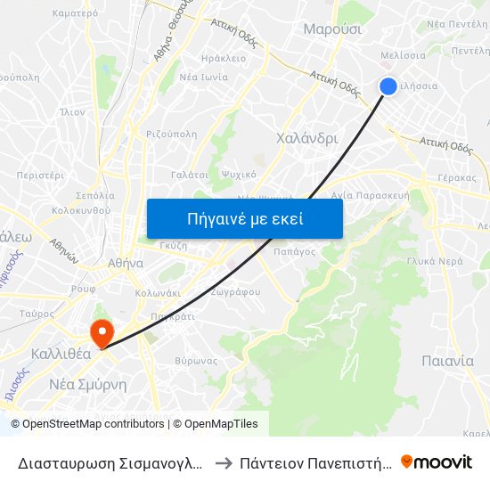 Διασταυρωση Σισμανογλειου to Πάντειον Πανεπιστήμιο map