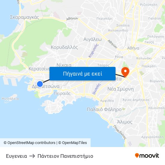 Ευγενεια to Πάντειον Πανεπιστήμιο map