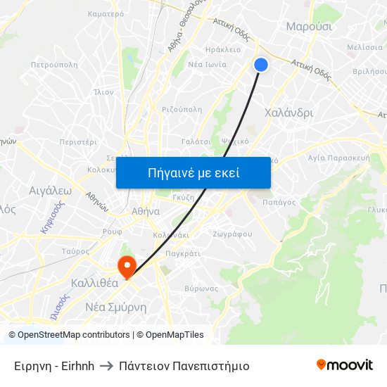 Ειρηνη - Eirhnh to Πάντειον Πανεπιστήμιο map