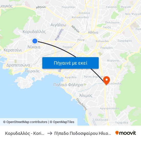Κορυδαλλός - Koridalos to Γήπεδο Ποδοσφαίρου Ηλιούπολης map
