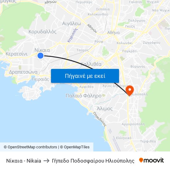 Νίκαια - Nikaia to Γήπεδο Ποδοσφαίρου Ηλιούπολης map